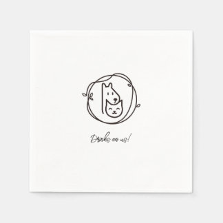 Servilleta De Papel Sencilla línea de gato y perro cóctel de arte