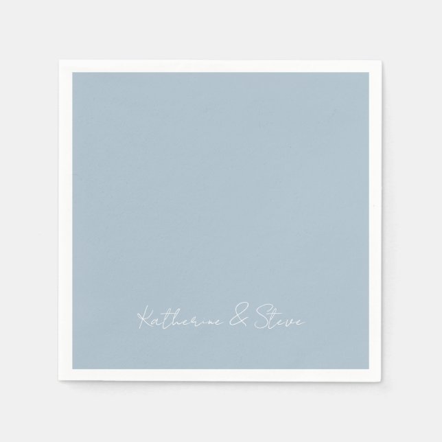 Servilleta De Papel Sencilla Pareja Azul Dusty Nombres Boda Cóctel (Anverso)
