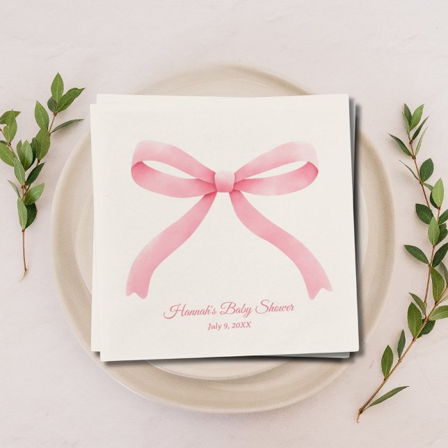 Servilleta De Papel Sencilla Ropa Baby Shower Bow Girly (Simple Pink Bow Girly Baby Shower Napkins)