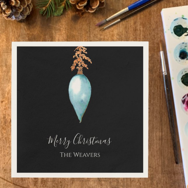Servilleta De Papel Sencilla y elegante acuarela Festividad Botánica A (Custom blue and golden botanical elegant napkins hand painted watercolor Christmas holiday vintage)