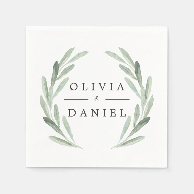 Servilleta De Papel Sencilla y elegante acuarela Wreath Greenery Boda (Anverso)