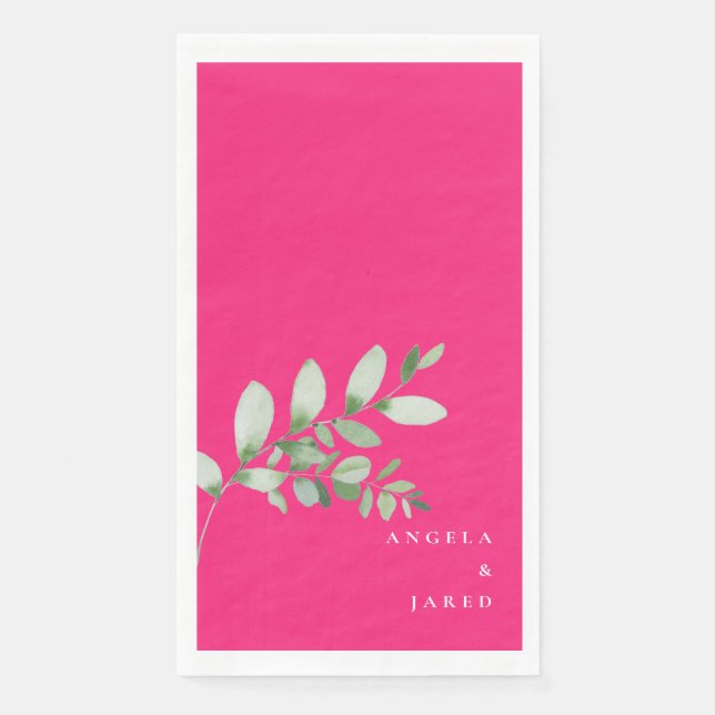 Servilleta De Papel Sencillez y follaje Boda rosa caliente brillante (Anverso)