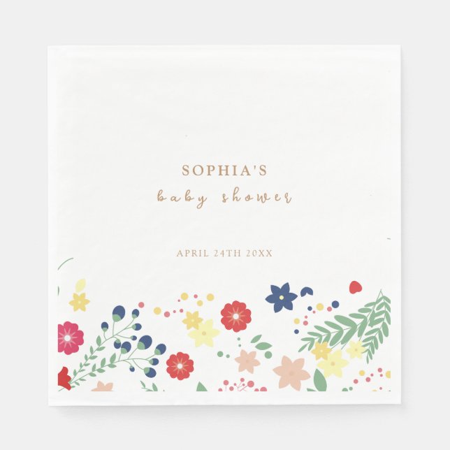 Servilleta De Papel Sencillo Baby Shower elegante de flores silvestres (Anverso)