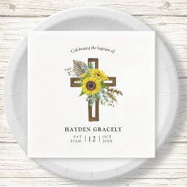 Servilleta De Papel Sencillo Baptismo de la cruz de madera de girasol