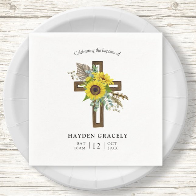 Servilleta De Papel Sencillo Baptismo de la cruz de madera de girasol  (Subido por el creador)
