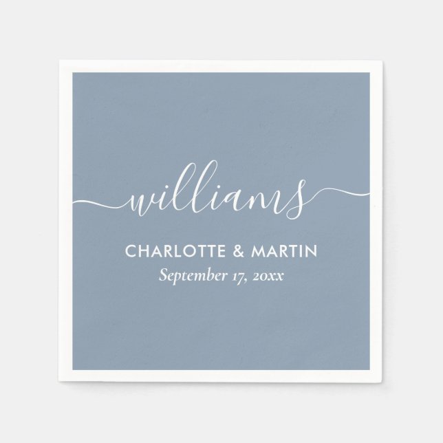 Servilleta De Papel Sencillo Boda azul turbio y elegante con escritura (Anverso)