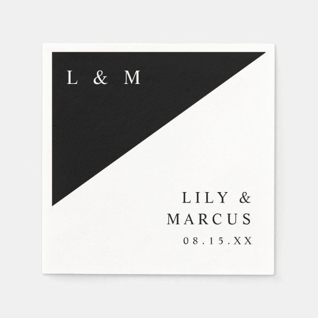 Servilleta De Papel Sencillo Boda Monograma Blanco Y Negro Elegante (Anverso)