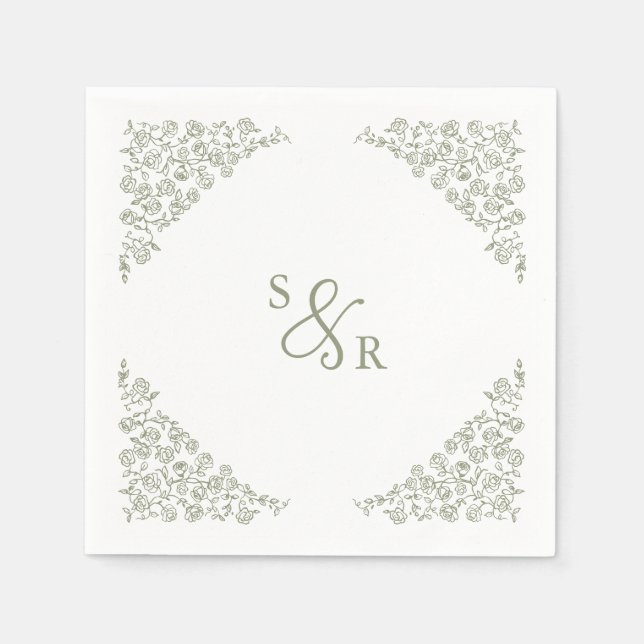 Servilleta De Papel Sencillo Boda Verde Floral Timeless Floral (Anverso)
