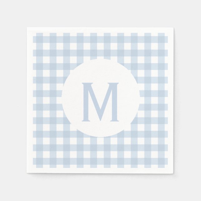 Servilleta De Papel Sencillo Denim Blue Gingham Monograma (Anverso)
