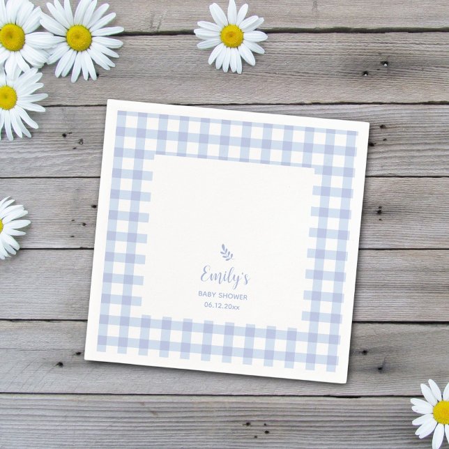 Servilleta De Papel Sencillo Elegante Blue Gingham Plaid Boy Baby Show (Subido por el creador)
