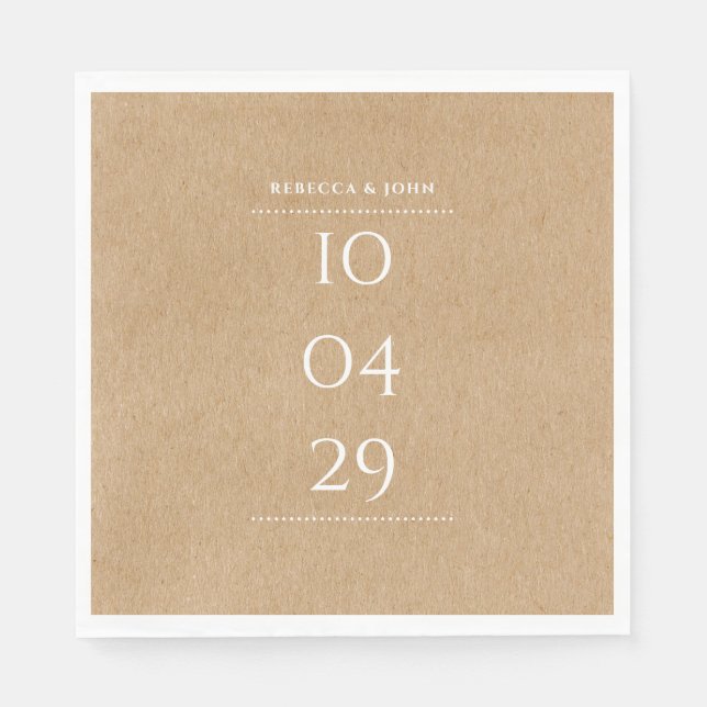 Servilleta De Papel Sencillo Elegante Fecha Especial Boda | Kraft Rúst (Anverso)