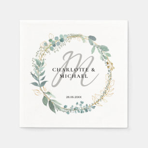 Servilleta De Papel Sencillo, elegante, monograma boda de eucalipto