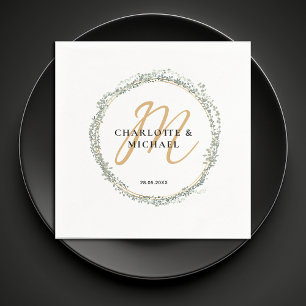 Servilleta De Papel Sencillo, elegante, monograma boda de eucalipto