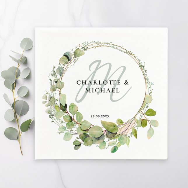 Servilleta De Papel Sencillo, elegante, monograma boda de eucalipto (Subido por el creador)