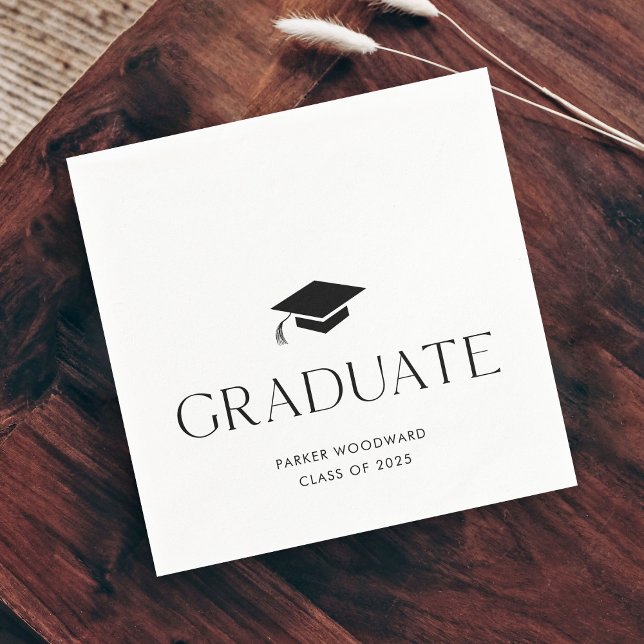 Servilleta De Papel Sencillo gorro de graduación en blanco y negro (Simple black and white graduation cap party napkins.)