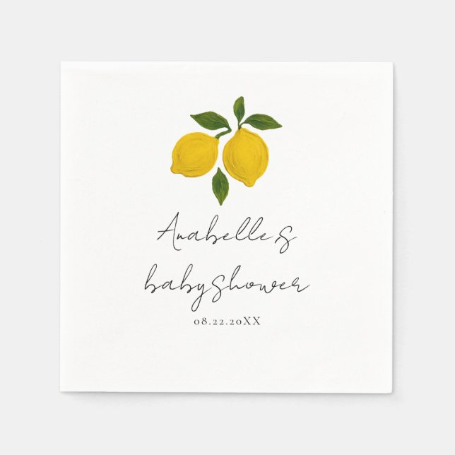 Servilleta De Papel Sencillo Moderno Limón Amarillo Shower de Bebé en  (Anverso)