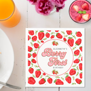 Servilleta De Papel Sencillo patrón de fresa Primer cumpleaños Berry p
