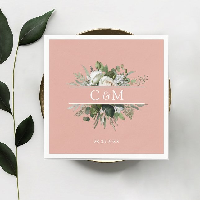 Servilleta De Papel Sencillo y elegante eucalipto Rosas blancas - (Subido por el creador)