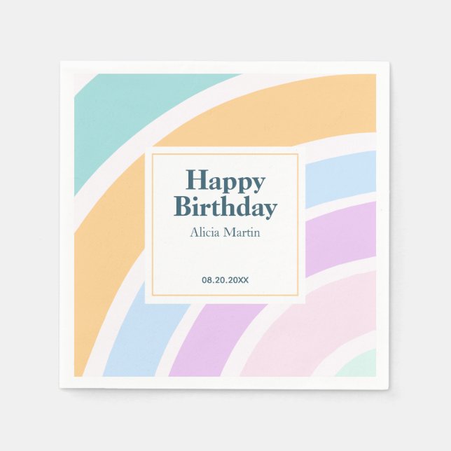 Servilleta De Papel Sencillo y moderno Pastel Rainbow Happy Birday (Anverso)