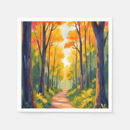 Servilleta De Papel Sendero del Bosque Otoñal | Aquarela de Follaje Ot