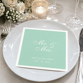 Servilleta De Papel Señor y Señora Boda Verde Menta Simple Escritura E