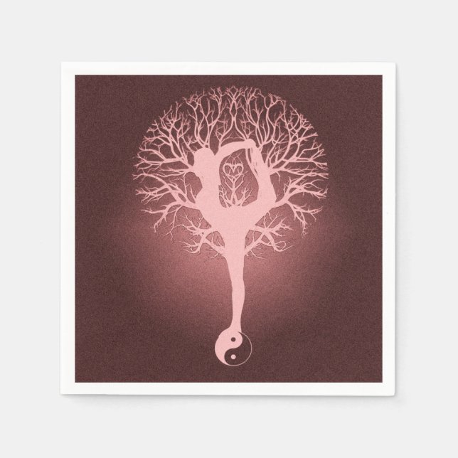 Servilleta De Papel Señora haciendo yoga con fondo rojo. (Anverso)