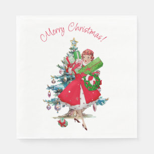 Servilleta De Papel Señora vintage de Navidad de 1950