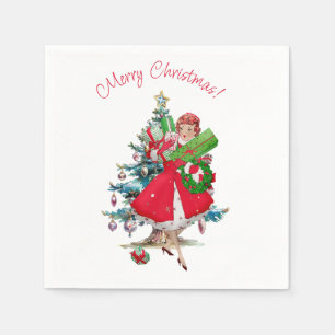 Servilleta De Papel Señora vintage de Navidad de 1950