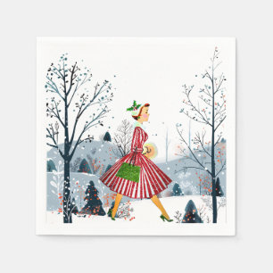 Servilleta De Papel Señora vintage de Navidad de 1950