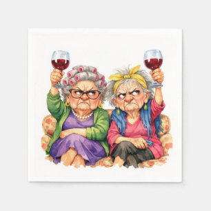 Servilleta De Papel Señoras Mayores Excéntricas con Vino Tinto