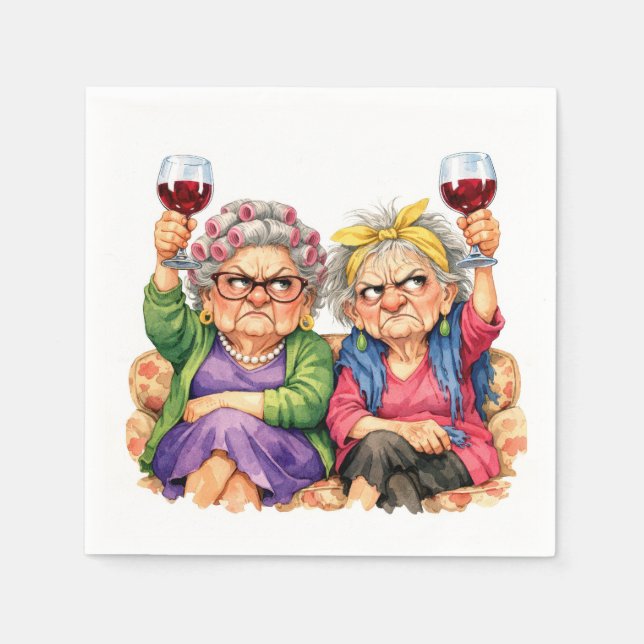 Servilleta De Papel Señoras Mayores Excéntricas con Vino Tinto (Anverso)