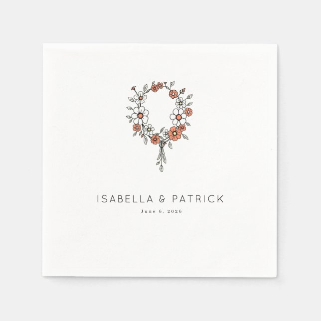 Servilleta De Papel Serena Guirnalda Floral de Melocotón (Anverso)