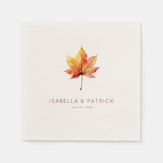 Servilleta De Papel Serena Hoja de Acuarela de Otoño (Anverso)