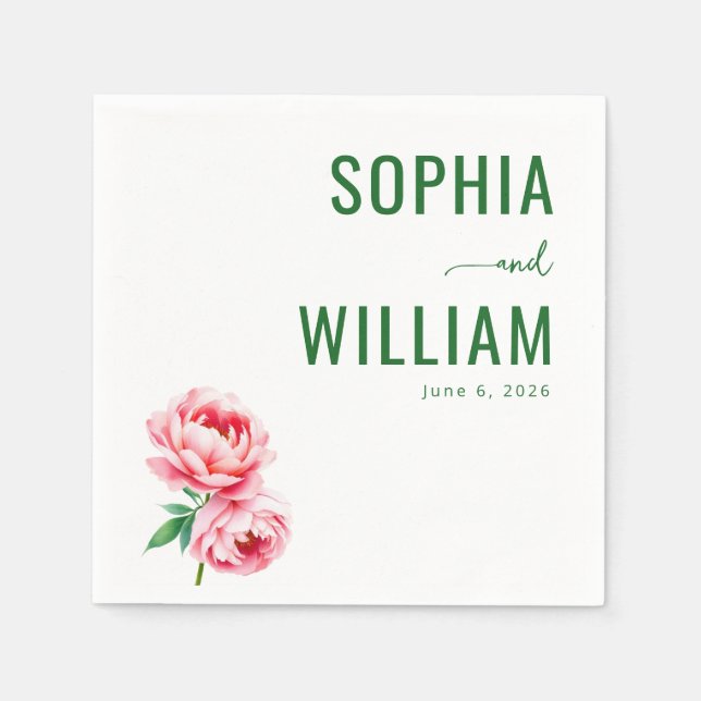 Servilleta De Papel Serenas peonías florales rosadas (Anverso)