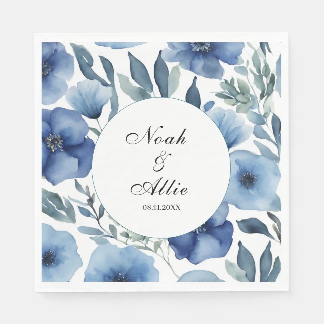 Servilleta De Papel Serene Blue Floral Boda (Anverso)