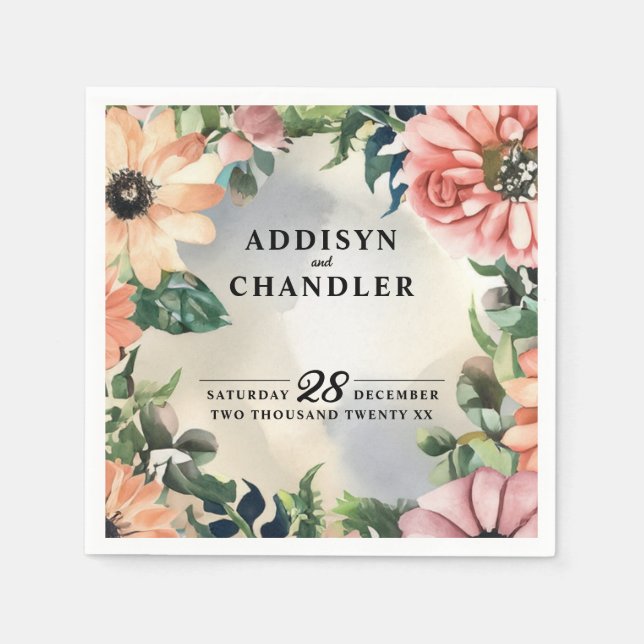 Servilleta De Papel Serene Garden Wreath: Elegancia Floral Pastel (Anverso)