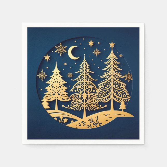 Servilleta De Papel Serene Papercut Pines – Moonlit Forest (Anverso)