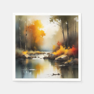 Servilleta De Papel Serene vibrante pintura del paisaje del río Otoño
