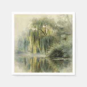 Servilleta De Papel Sereno reflejo del sauce en el arte de la naturale