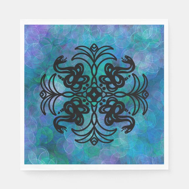 Servilleta De Papel Serpiente Tribal Negra y Azul (Anverso)