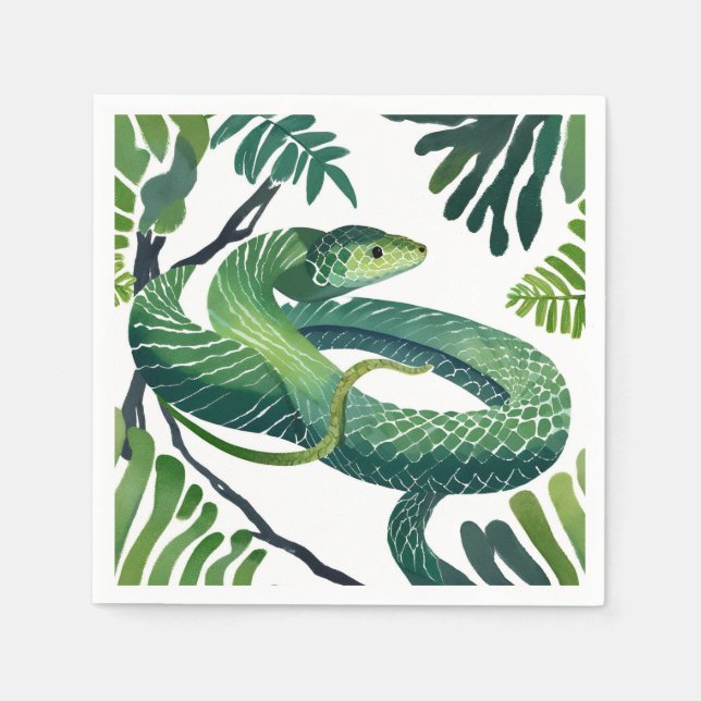 Servilleta De Papel Serpiente Verde | Año de la Serpiente Acuarela (Anverso)