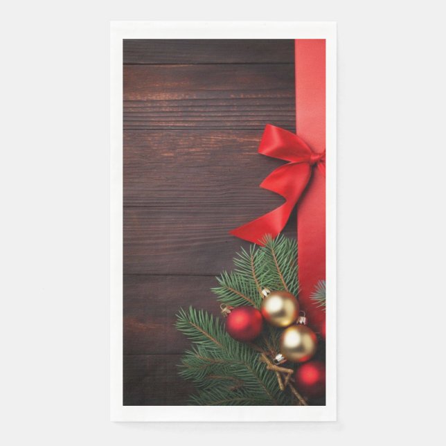 Servilleta De Papel Serviette en Papier "Bois et Ruban Rouge"  (Anverso)