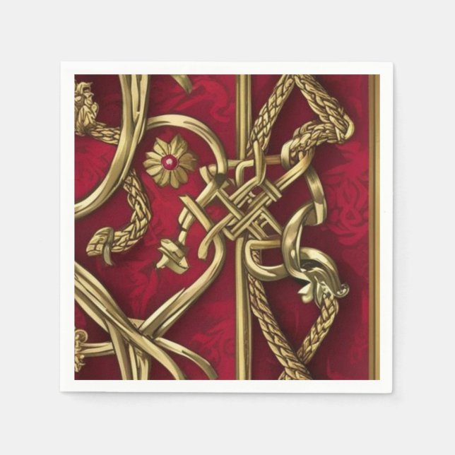 Servilleta De Papel Serviette en papier médiévale rouge et or (Anverso)