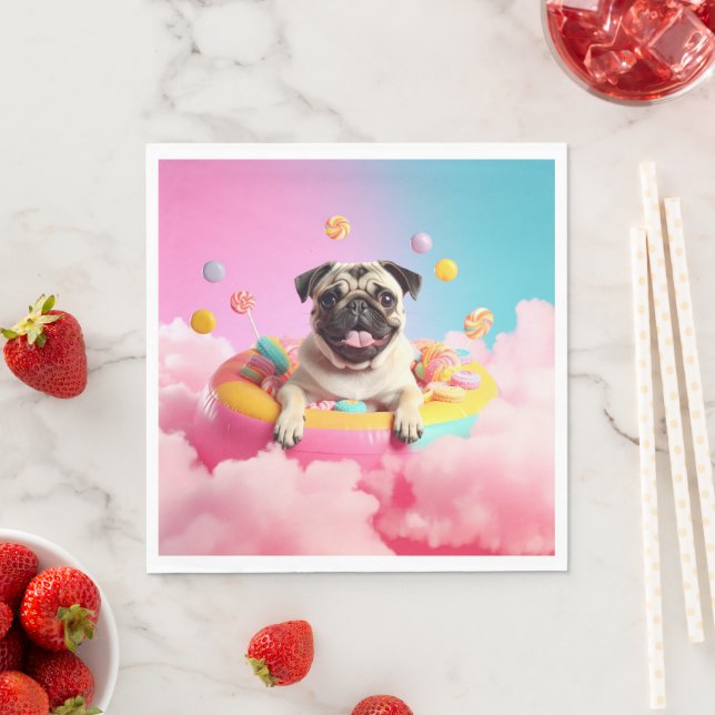 Servilleta De Papel Serviette - Süßer Mops im Zuckerwattehimmel (In situ)