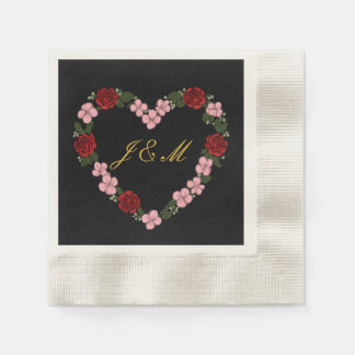 Servilleta De Papel Serviettes noire - Mariage œur floral