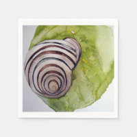Servilleta papel hoja y caracol en acuarela