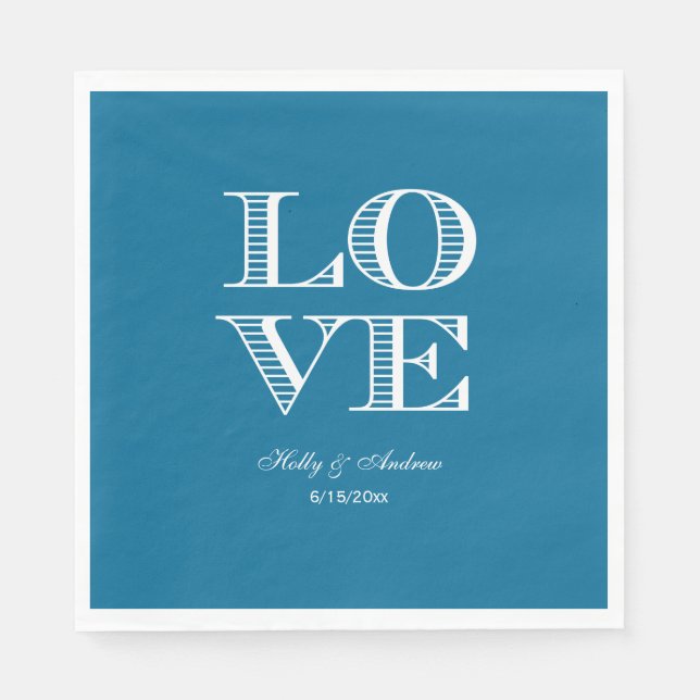 Servilleta De Papel Servilletas Azul Pavo Real, Amor Blanco (Anverso)