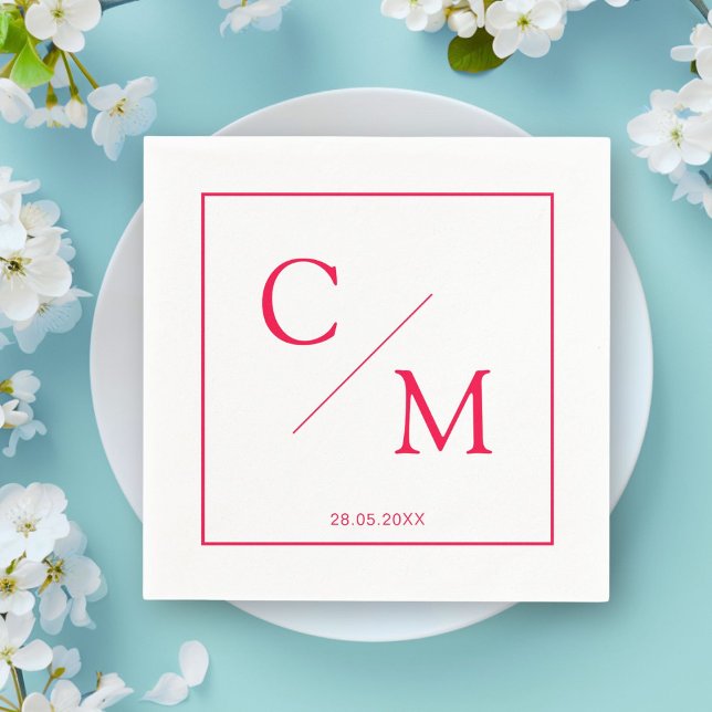 Servilleta De Papel Servilletas blancas de frambuesa con monograma ele (Personalized simple elegant monogram napkin)
