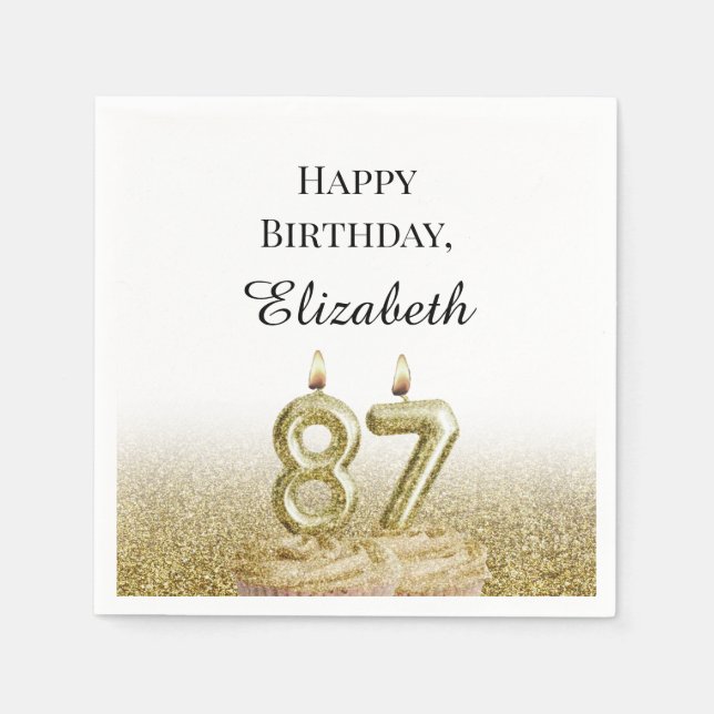 Servilleta De Papel Servilletas blancas y doradas para cumpleaños 87 (Anverso)