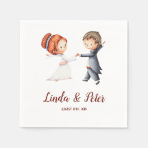 servilletas bodas con un ilustracion de pareja bod